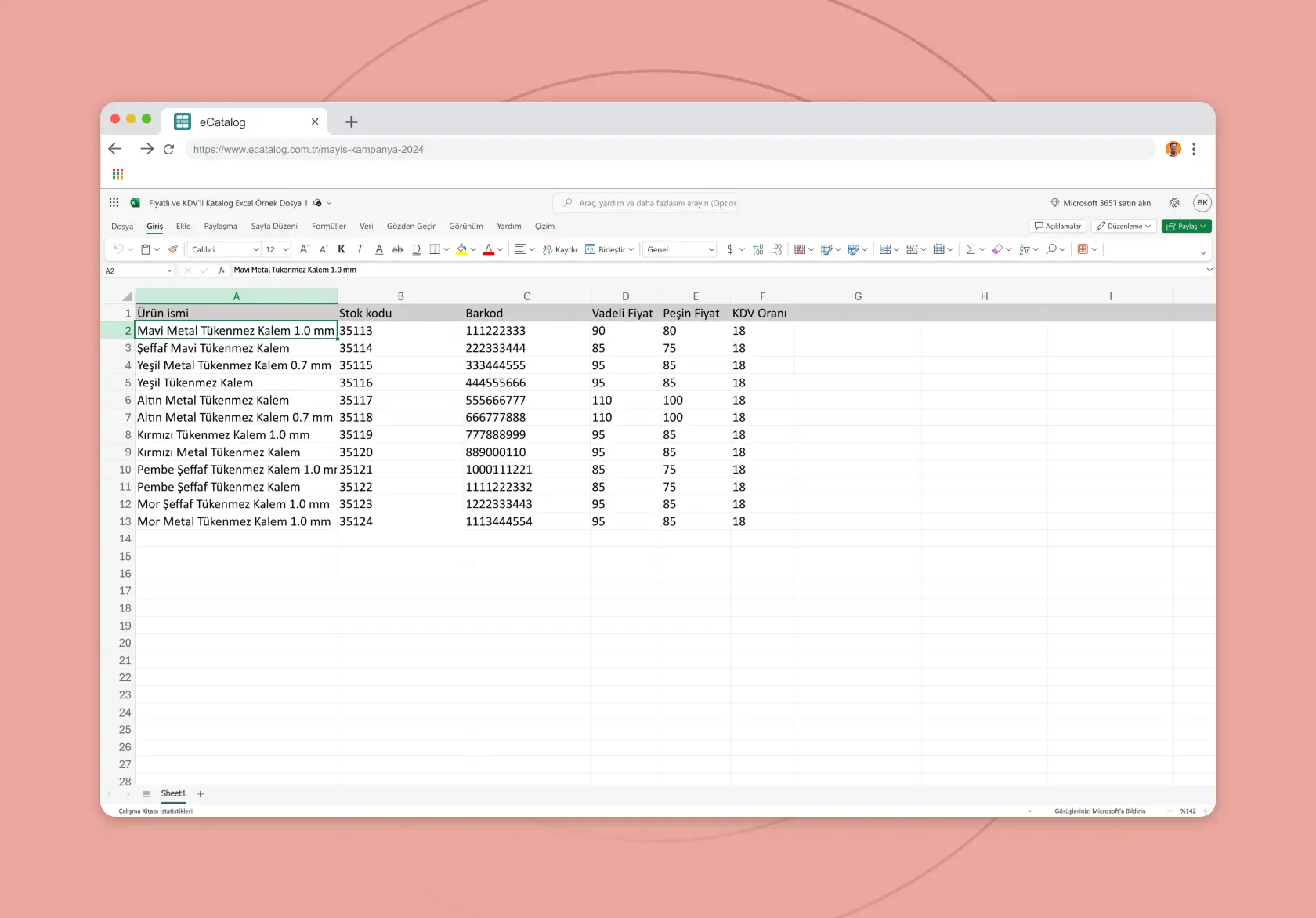 Excel catalog example